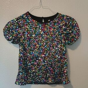 364 Kids Garanimals Black Multi Color Sequin Kids Blouse Girls 10